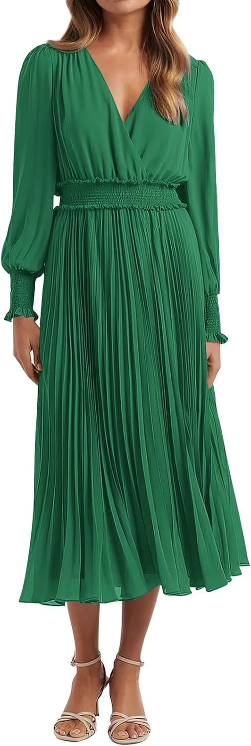 PRETTYGARDEN Womens Wrap V Neck Midi Dress for Every Occasion