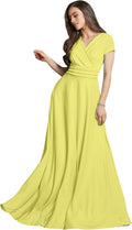 Daffodil Yellow Womens Cap Sleeve V-Neck Flowy Maxi Dress - Elegant