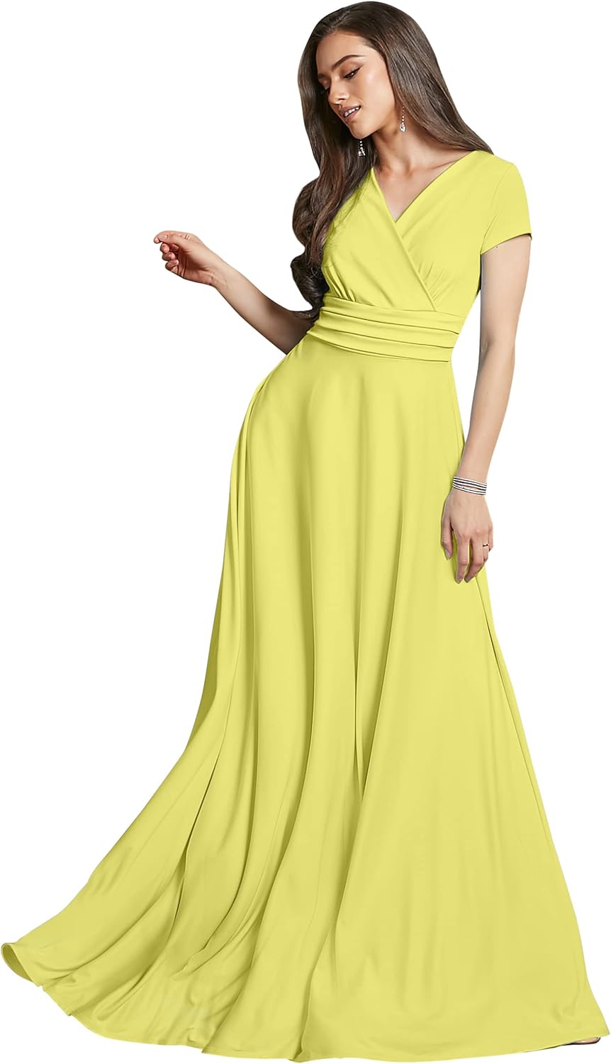 KOH KOH Womens Sexy Cap Short Sleeve V-Neck Flowy Gown