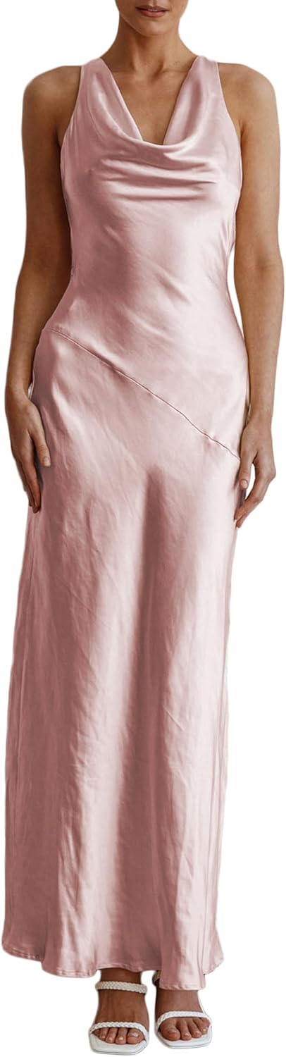 Elegant Women's Backless Satin Maxi Dress for Weddings and Parties
