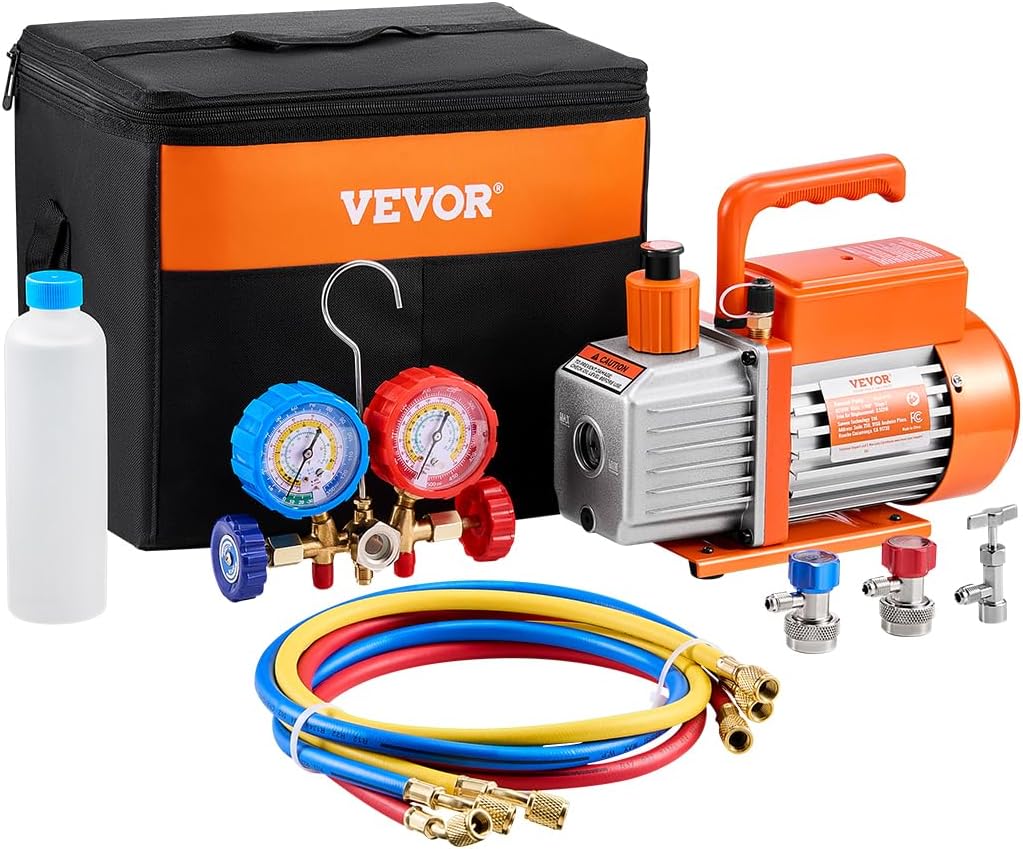 Powerful HVAC Vacuum Pump & Gauge Set for Multiple Refrigerants