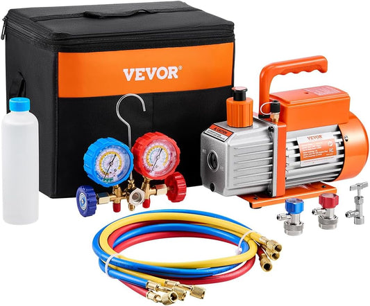 Powerful HVAC Vacuum Pump & Gauge Set for Multiple Refrigerants