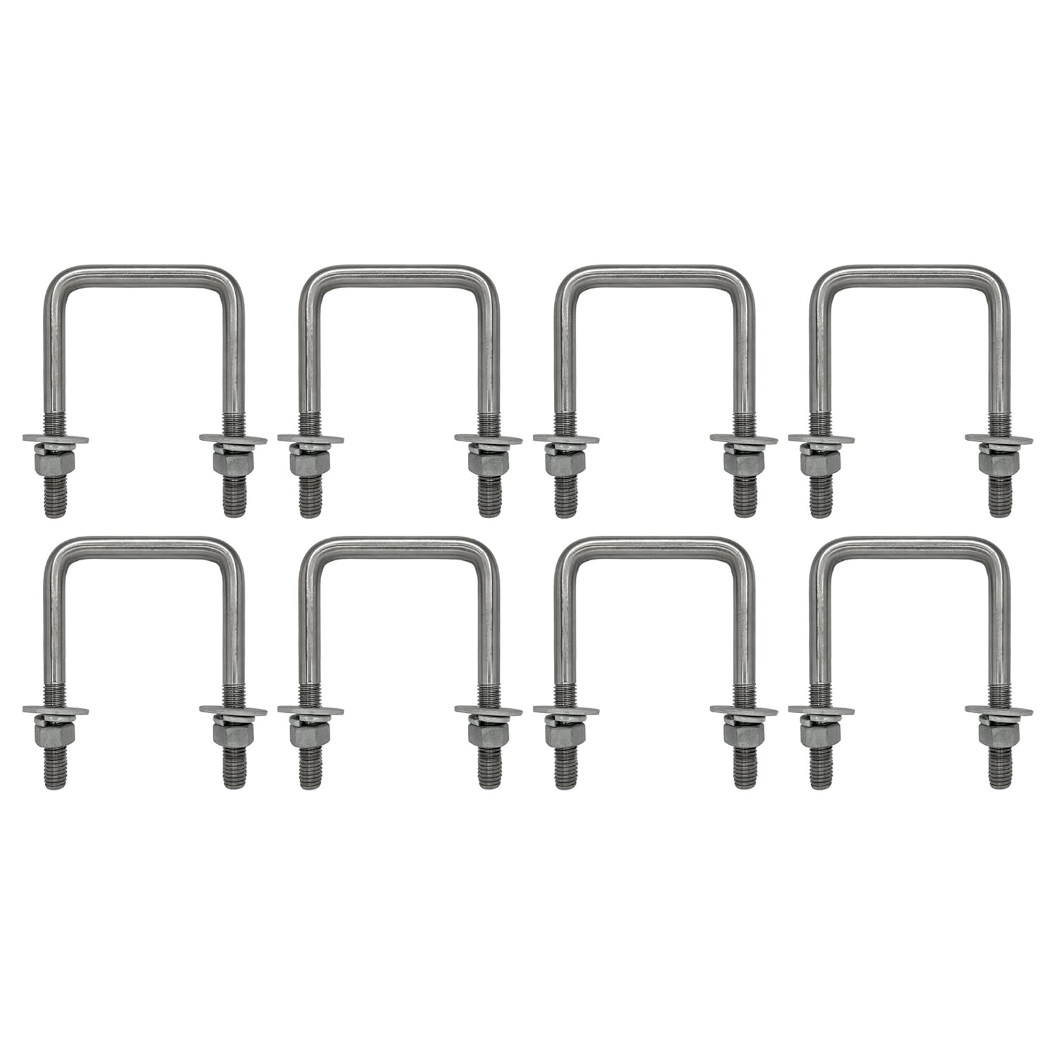 Durable Square U Bolt with Hardware for Boat Trailers, 8 Pack