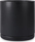 Kazeila 10 in Matte Black Ceramic Plant Pot with Saucer - Durable
