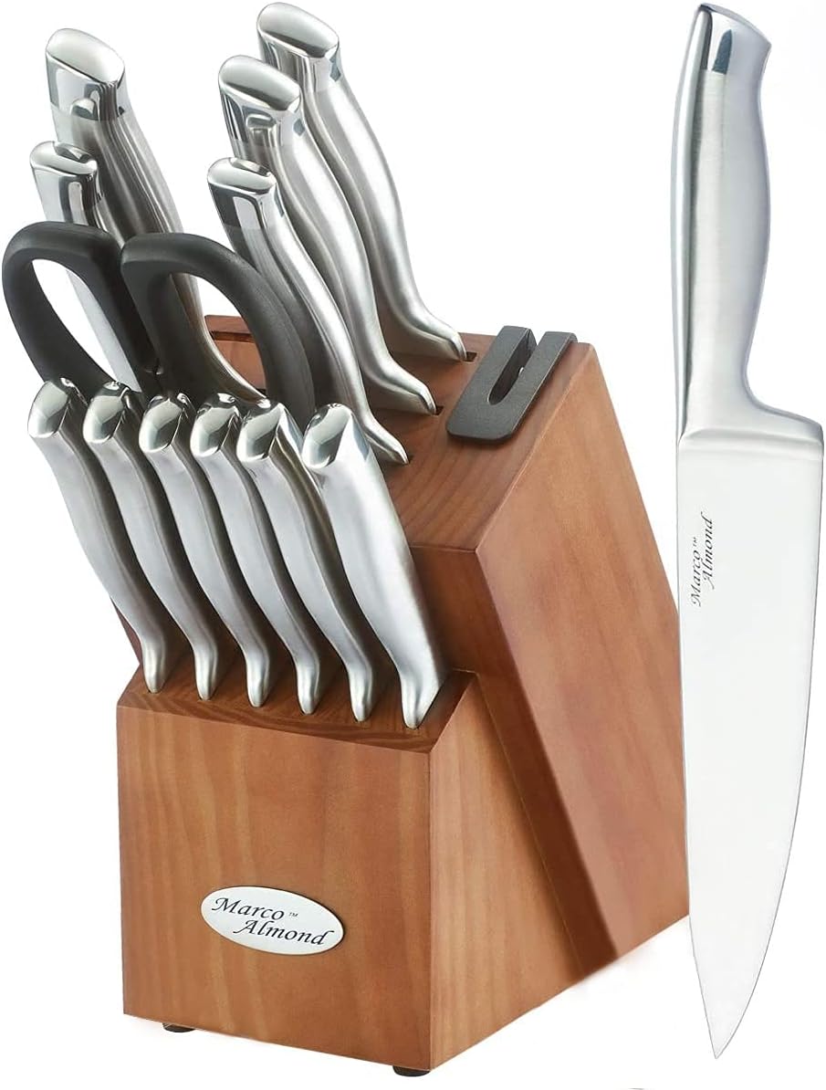 Marco Almond Knife Block Set with Built-in Sharpener for Chefs
