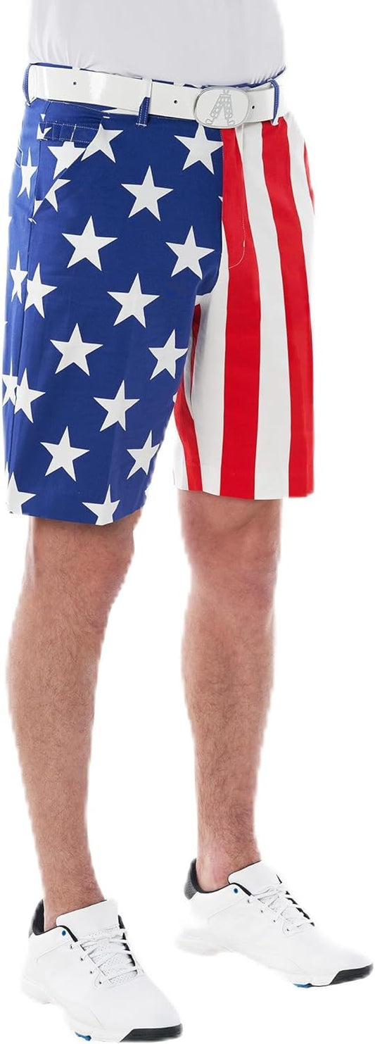 Crazy Golf Shorts for Men with American Flag Design and Tool