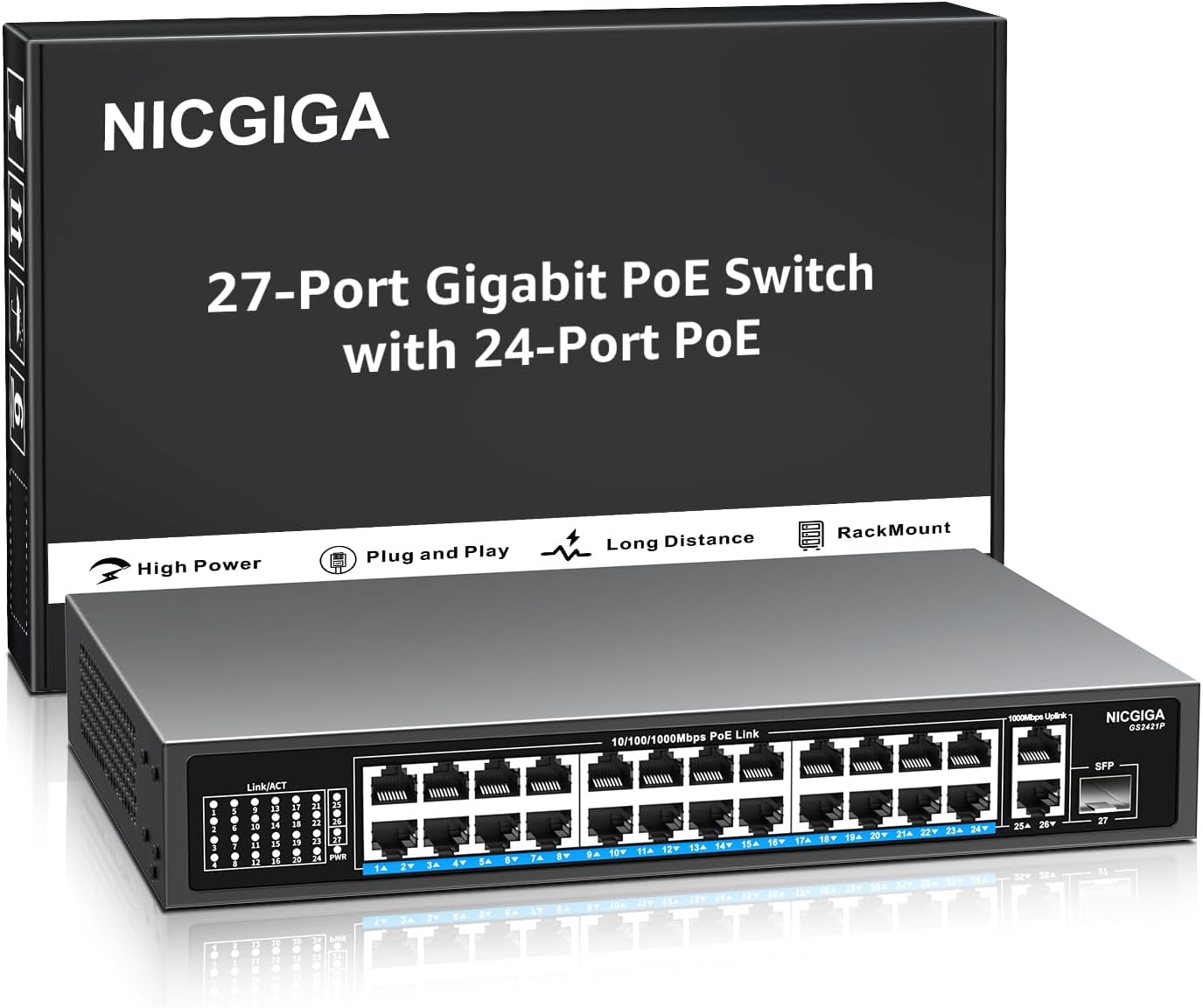 NICGIGA 24-Port Gigabit PoE Switch for Reliable Networking