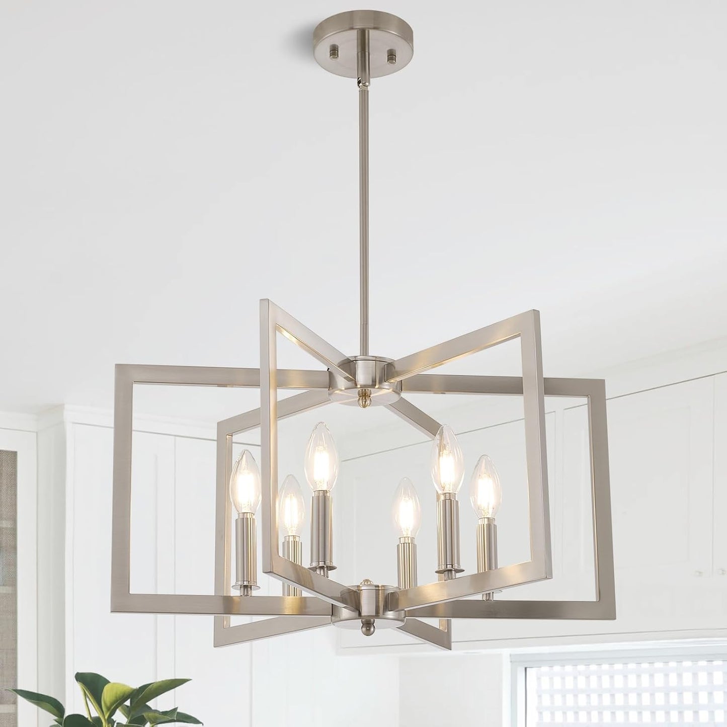 Modern 6-Light Brushed Nickel Chandelier for Dining Room