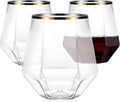 Plastic Stemless Wine Glasses 40 Pack - Gold Rim Disposable 12 Oz