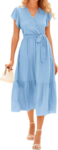 Bohemian Floral Wrap Midi Sun Dress - Flattering Lightweight Fit