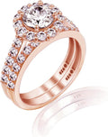 Sterling Silver Flower Halo Ring Set with Cubic Zirconia - Elegant
