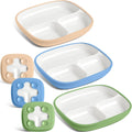 Domensi 3 Set Kids Porcelain Divided Plates - Suction, Deep 8.2 in