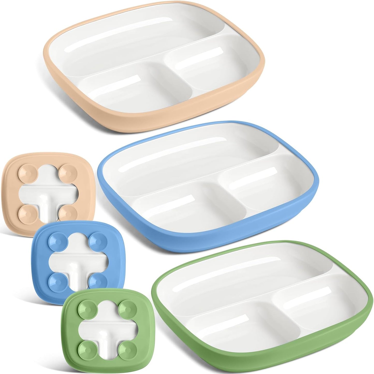 Domensi 3 Set Kids Porcelain Plates with Silicone Sleeves for Toddlers
