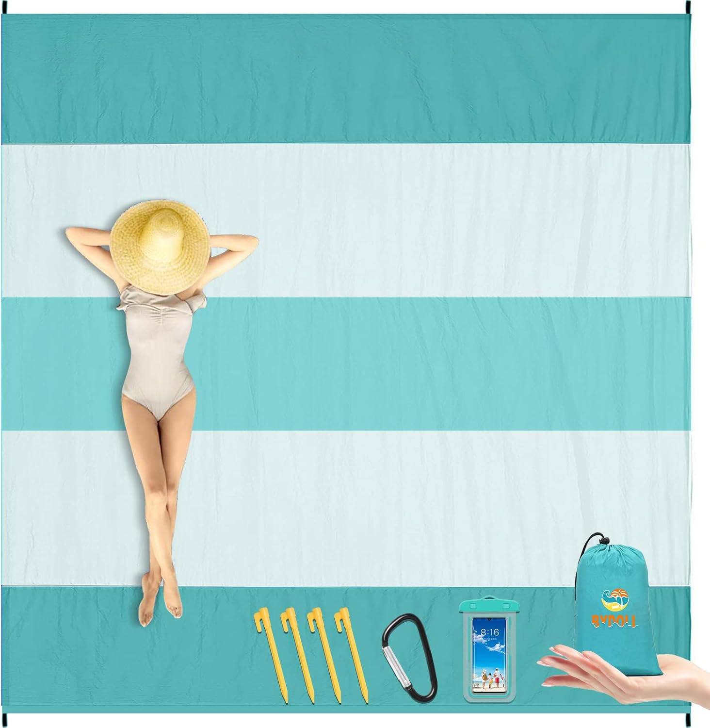 BYDOLL Oversized Beach Blanket Waterproof Sandproof 10ftx9ft