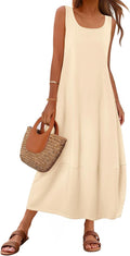 MEROKEETY Women's Casual Maxi Sundress Scoop Neck - Lightweight Summer