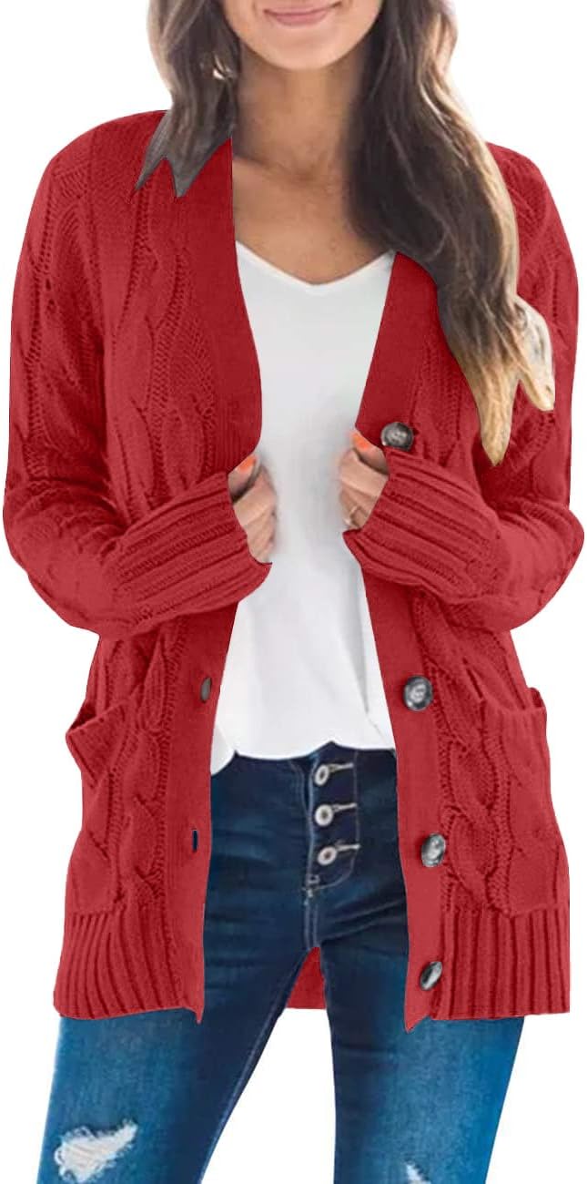 MEROKEETY Women's Long Sleeve Cable Knit Cardigan for Fall Style