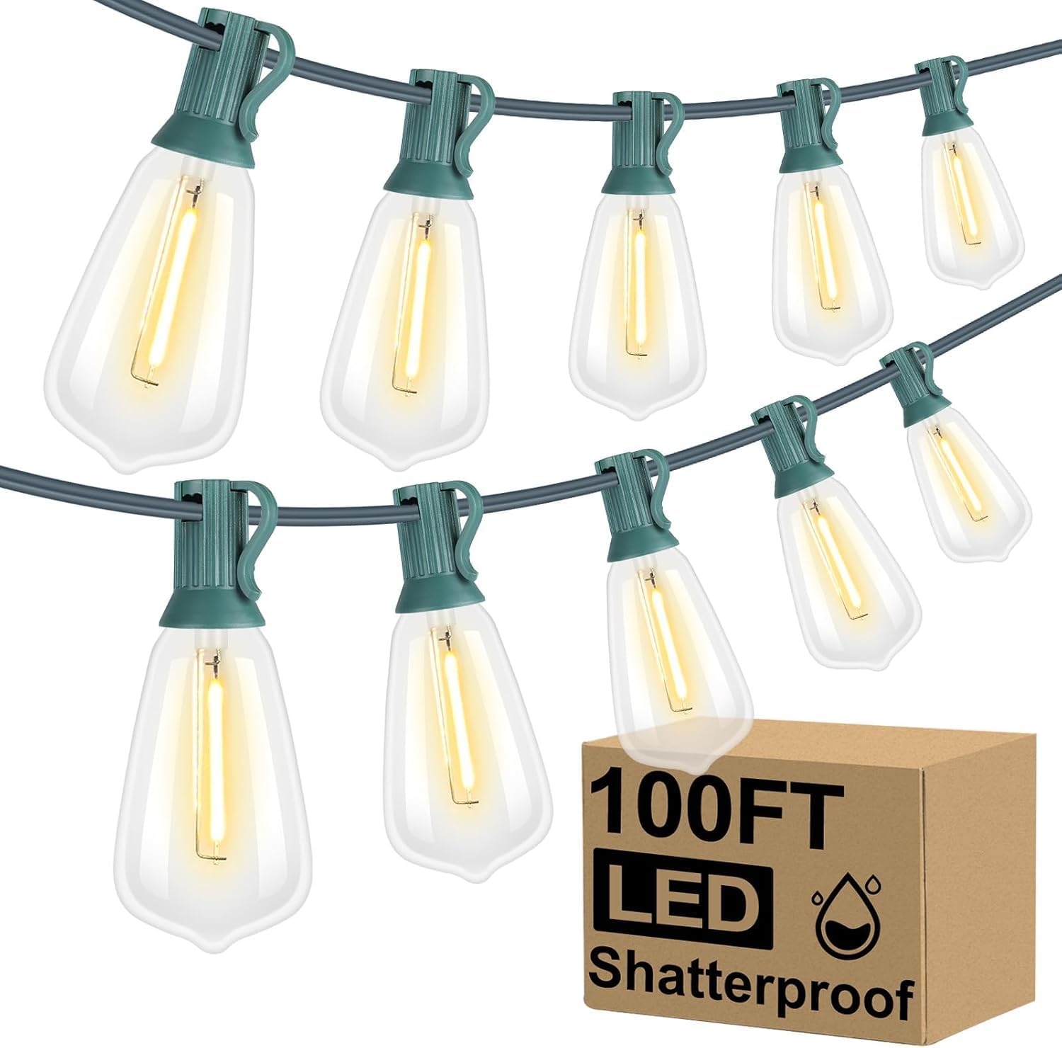 Brightever LED Outdoor String Lights 100FT for Cozy Ambiance