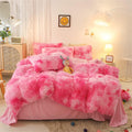 chovy Faux Fur Tie-Dyed Pink White Red Comforter Set King - Ultra Soft