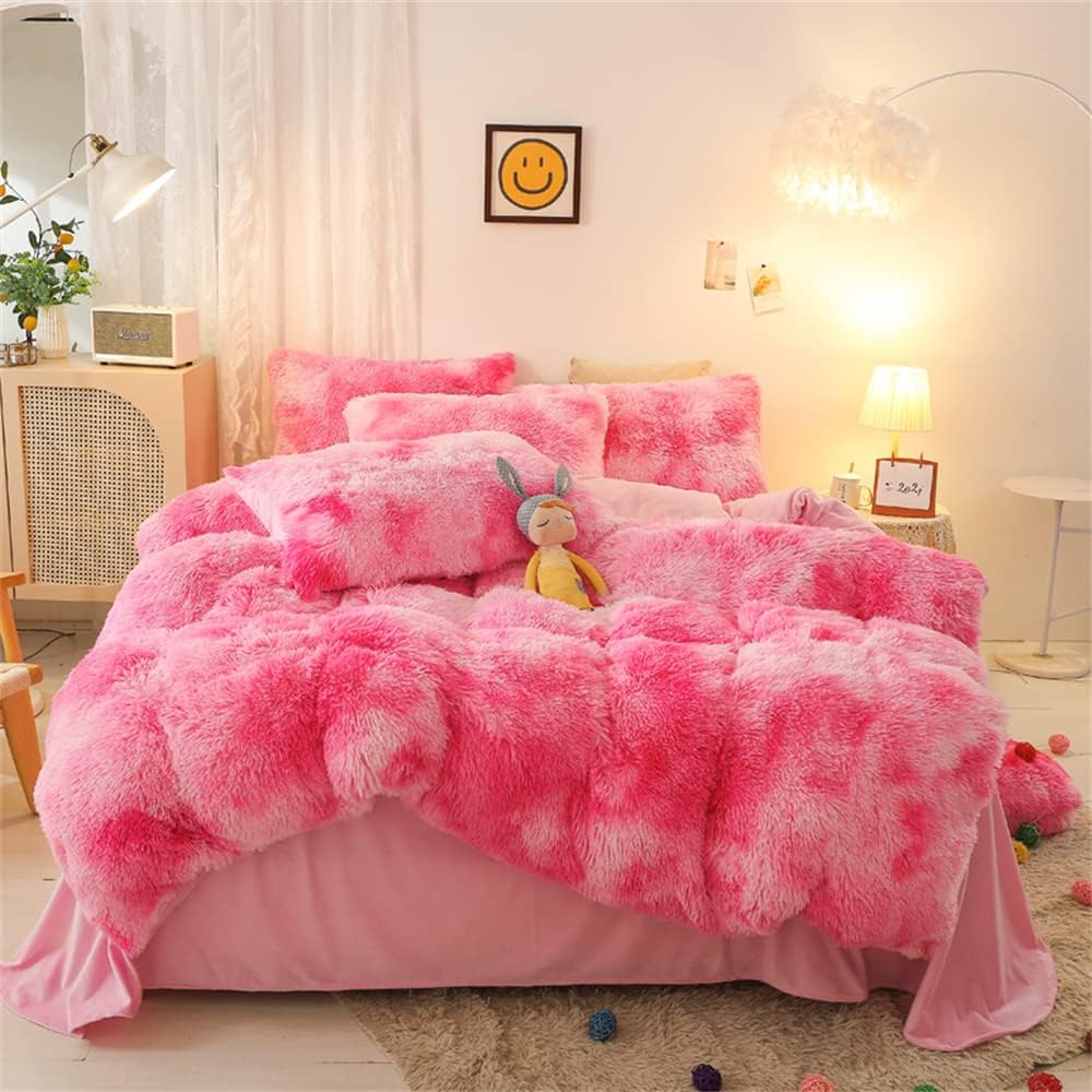 Chovy Faux Fur Tie-Dyed Comforter Set for King Size Bedding
