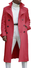 Ebifin Men's Notch Lapel Double Breasted Long Trench Coat - Casual