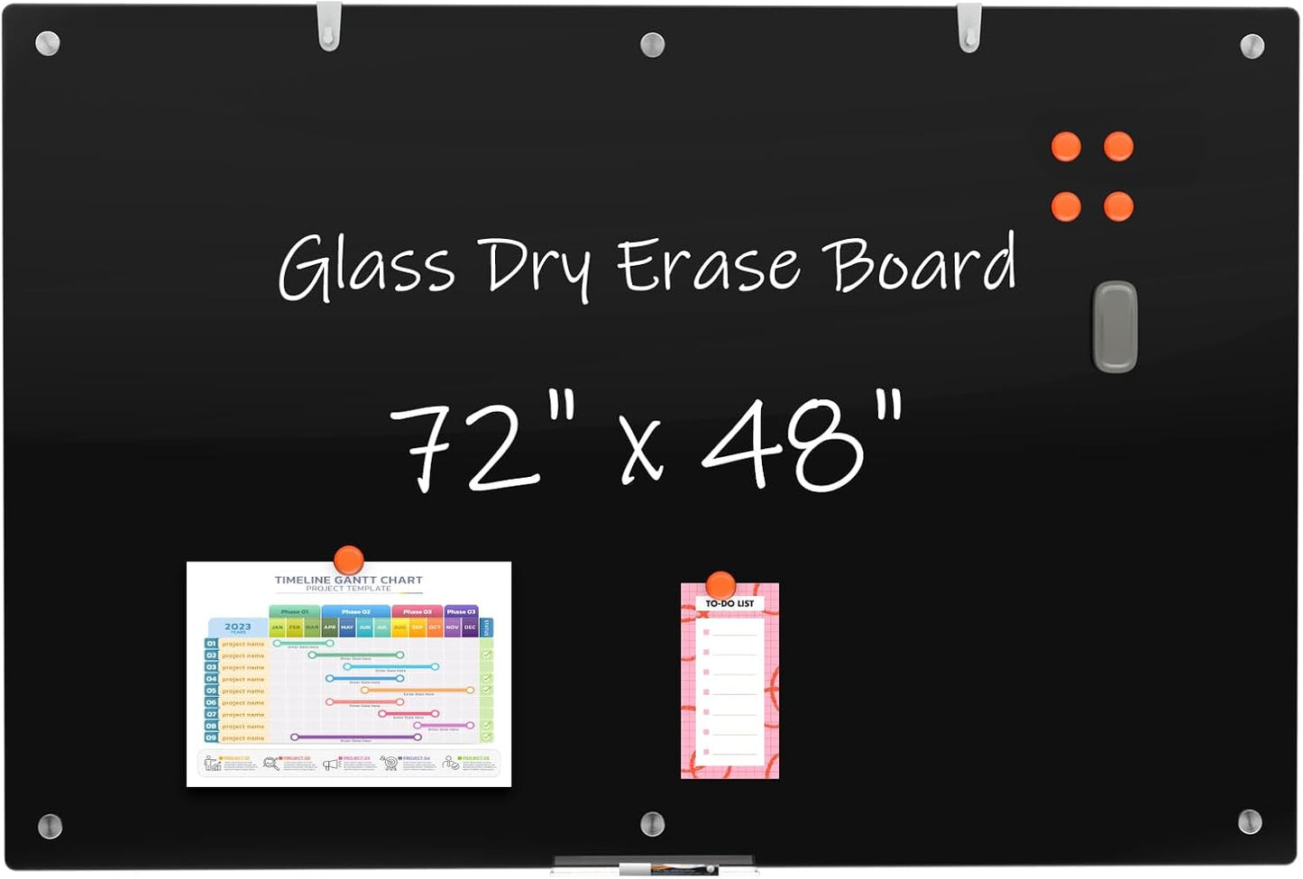 Large Black Glass Dry Erase Board for Office and Home Use