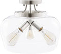 Modern Ceiling Light Fixture with Clear Glass Shade - 3-Light Semi