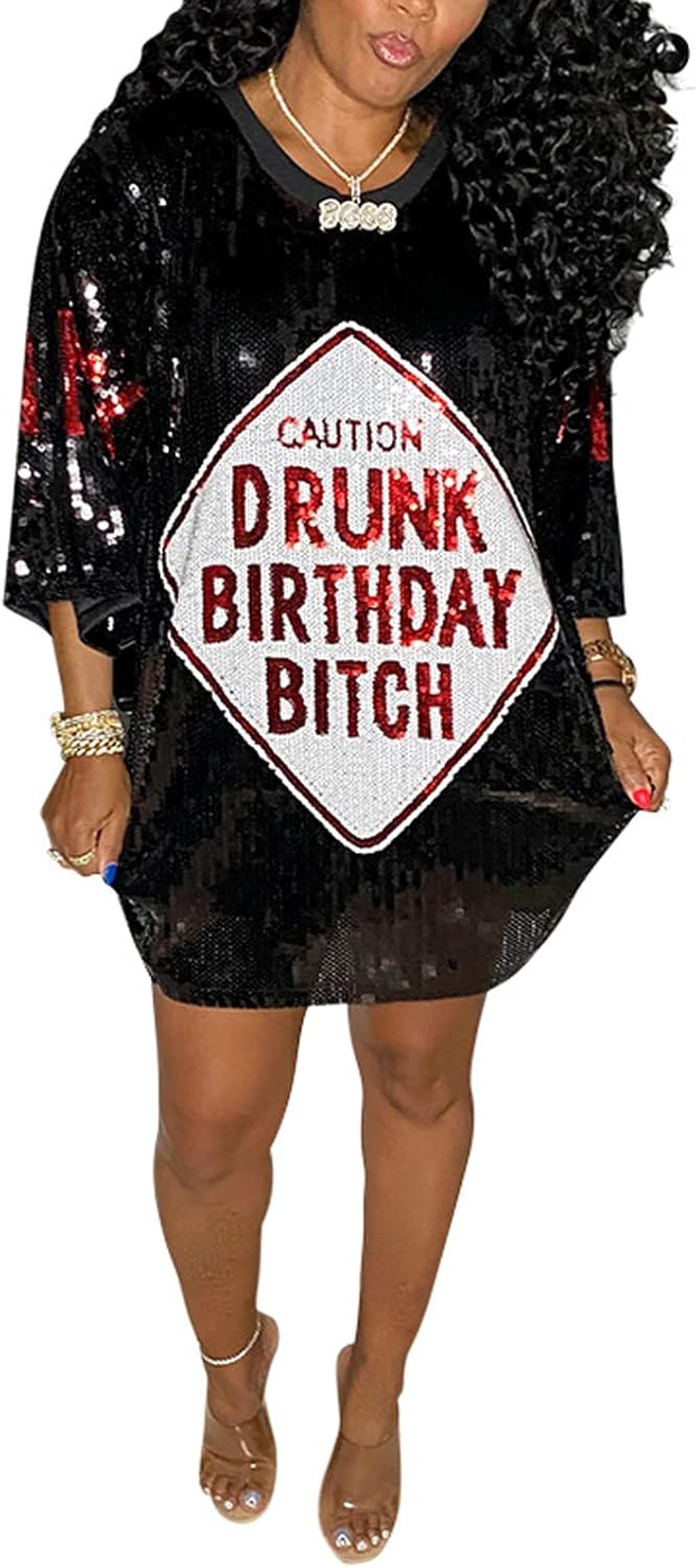 ALLUMK Women Sexy Glitter Sequin Shirt Dress for Parties