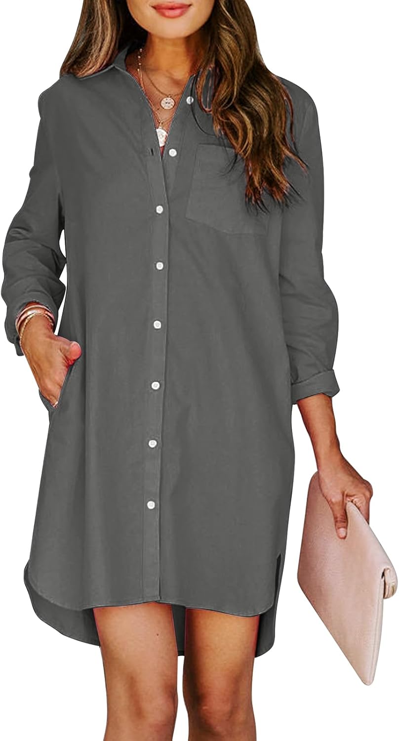 Womens Button Down Shirt Dresses with Pockets for Everyday Wear