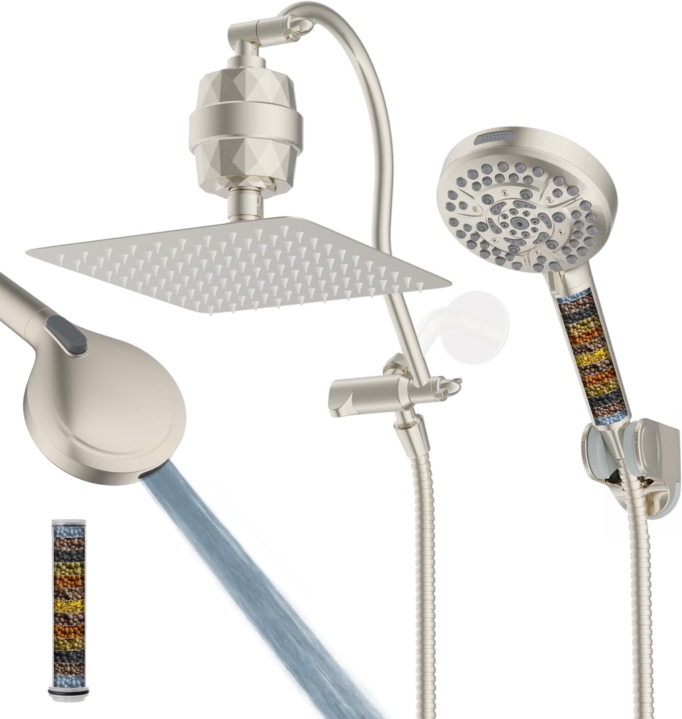 Hibbent 10ft' Filtered Rainfall Shower Head Combo with Extension Arm