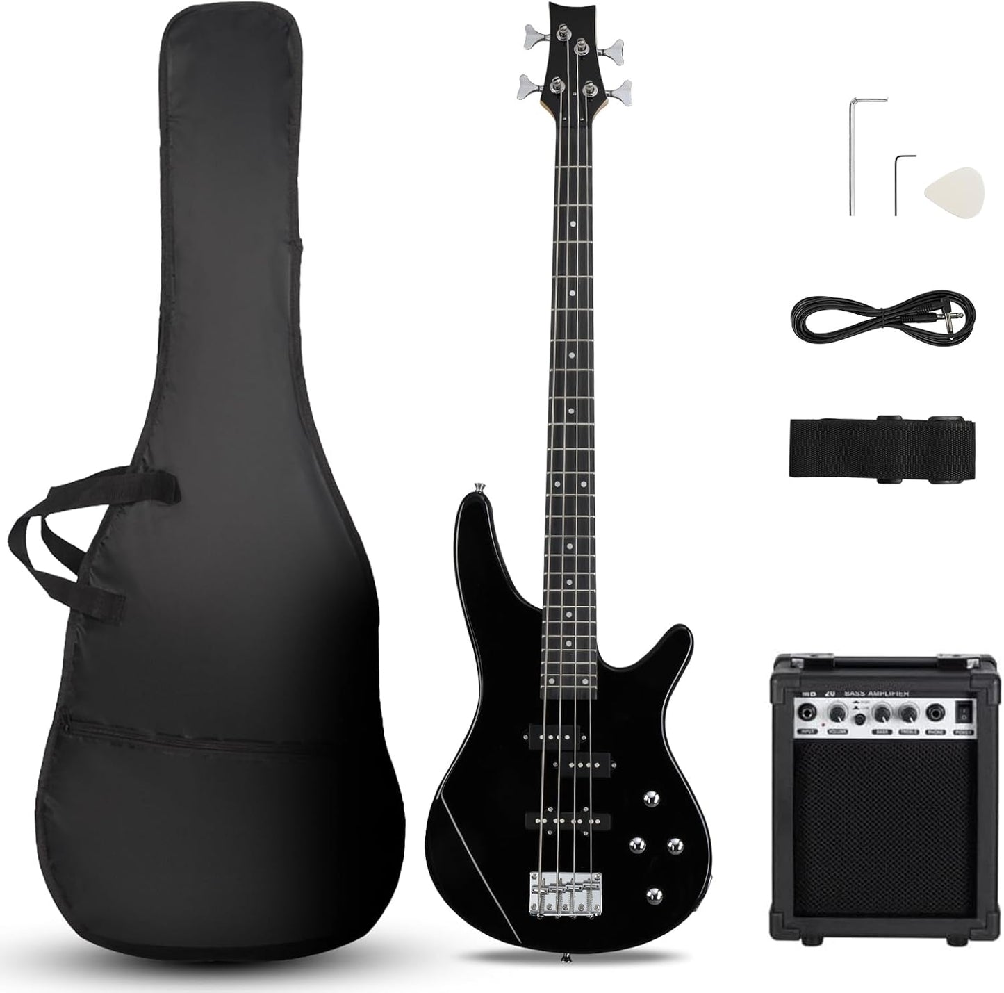 Ktaxon 4-String Bass Guitar Set: PJ Pickup, Maple Neck, Basswood Body