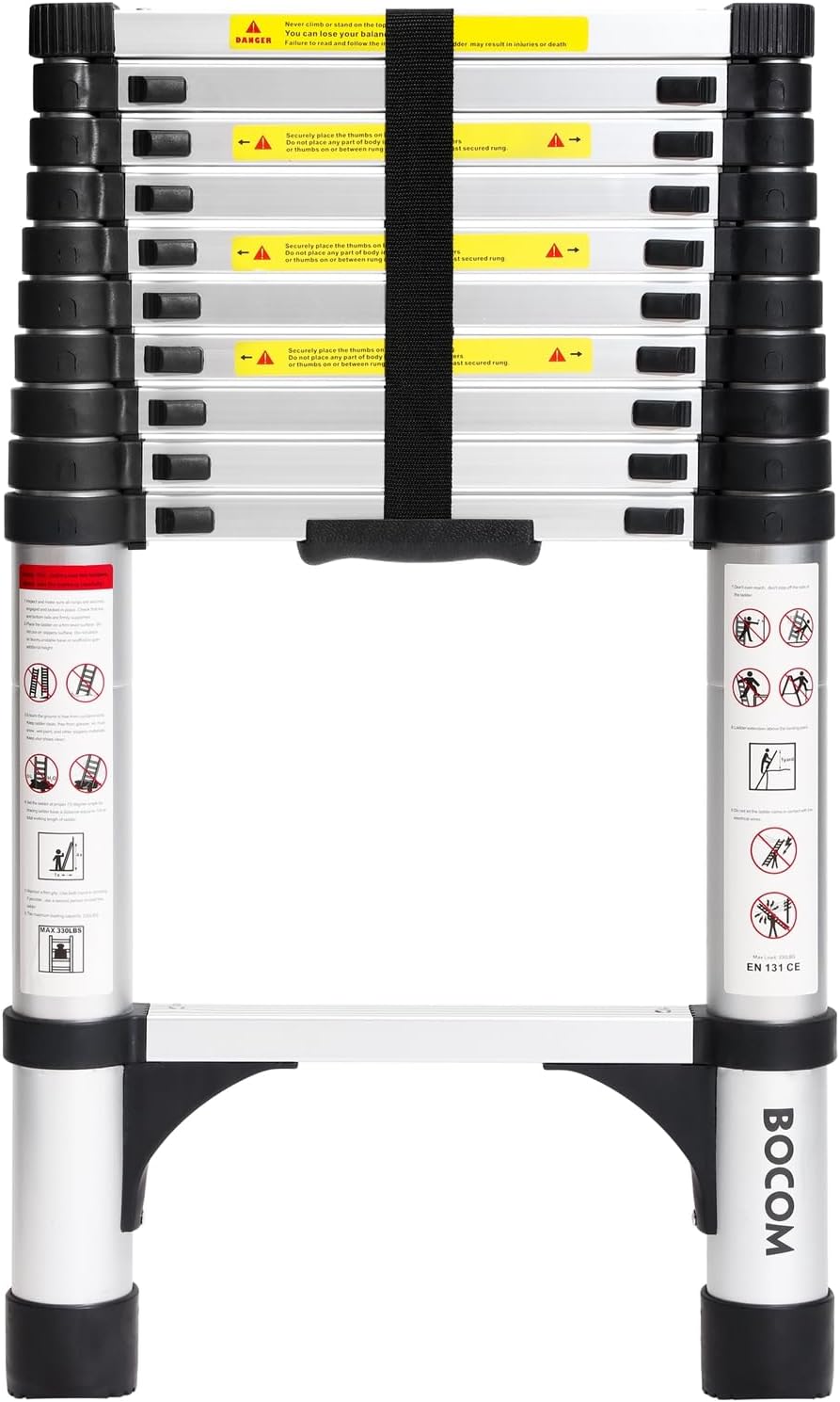BOCOM 10.5 FT Aluminum Telescoping Ladder for Home and RV Use