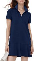 Flygo Womens Polo Dress Collared Short Sleeve Ruffle Mini - Sporty