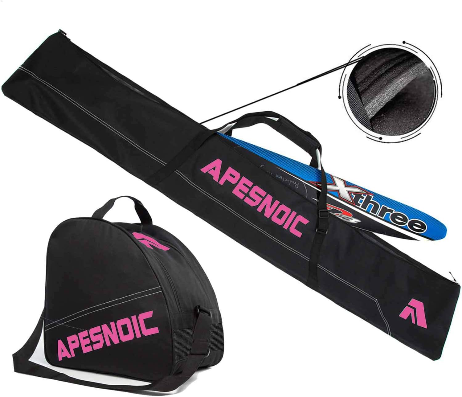 Water-Resistant 2-Piece Ski Bag Set - Fits 200cm Skis & Size 13 Boots!