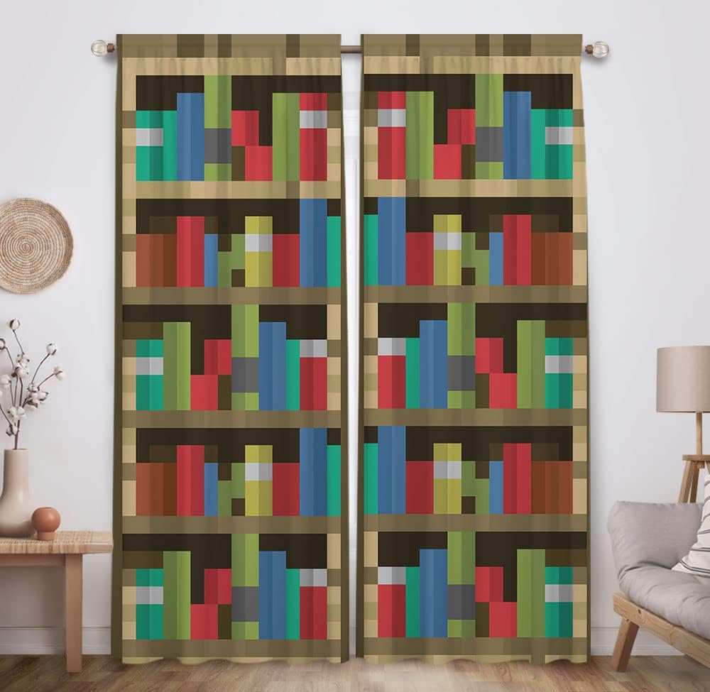 Allenjoy Pixelated Bookshelf Curtains for Kids Room Decor