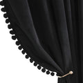 Benedeco Black Velvet Curtains for Bedroom with Pom Pom Design