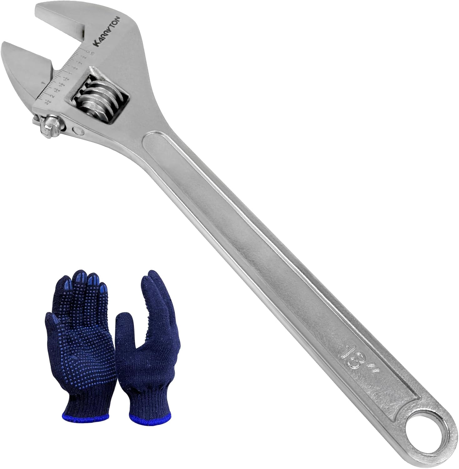 18 Inch Adjustable Wrench with Max Jaw Opening for Fasteners