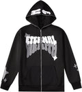 GORGLITTER Men's Full Zip Y2K Hoodie Graphic Letter Print - Trendy
