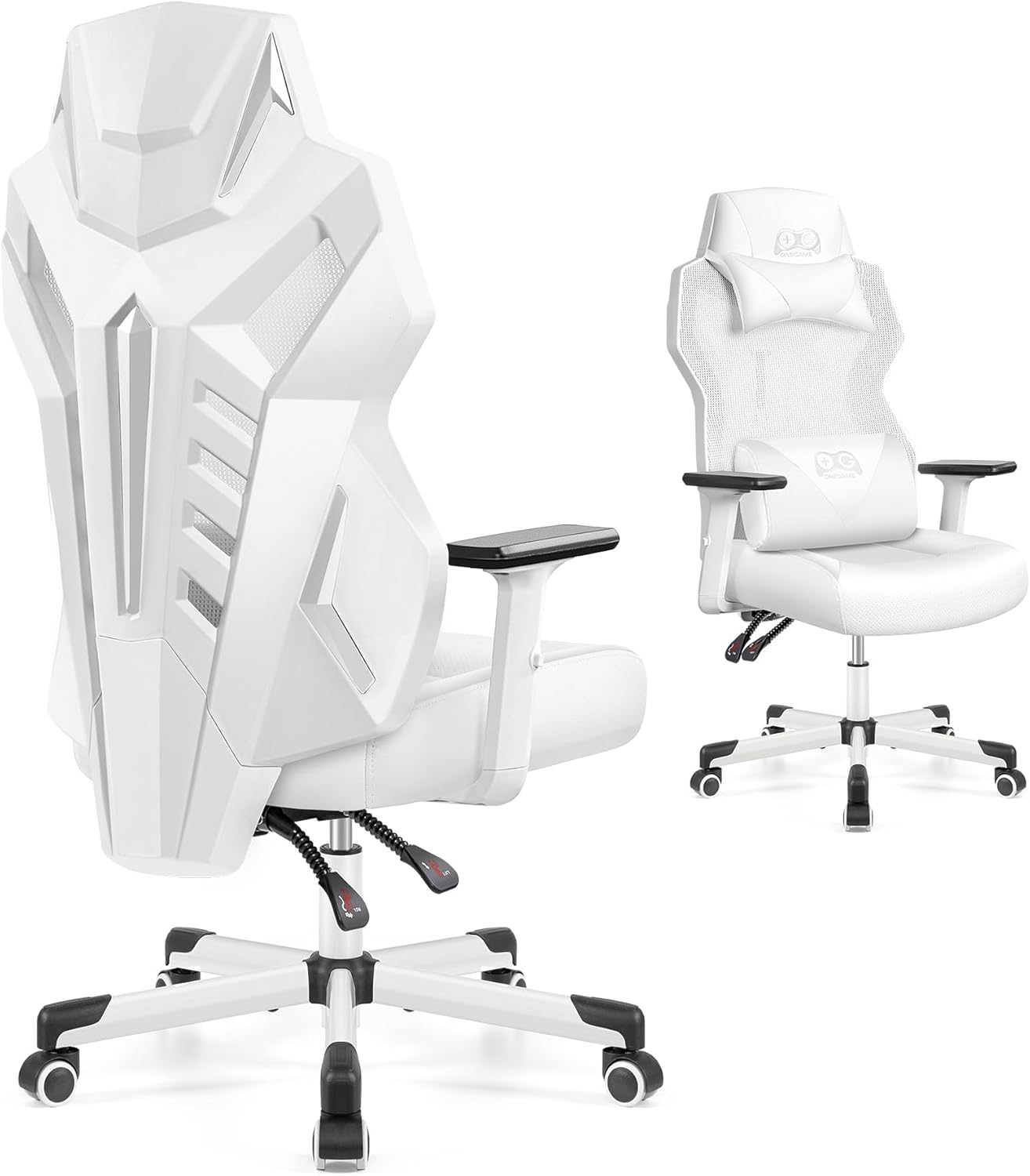 OneGame Racing Gaming Chair, Ergonomic Lumbar Support, White