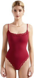 Women Square Neck Lace Bodysuit Sleeveless Spaghetti Strap Tank Top 10