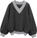Hilinker Womens V Neck Oversized Sweatshirt - Casual Long Sleeve