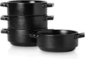 Ceramic Soup Bowls with Handles 24 Oz Porcelain Crocks - Stackable Set