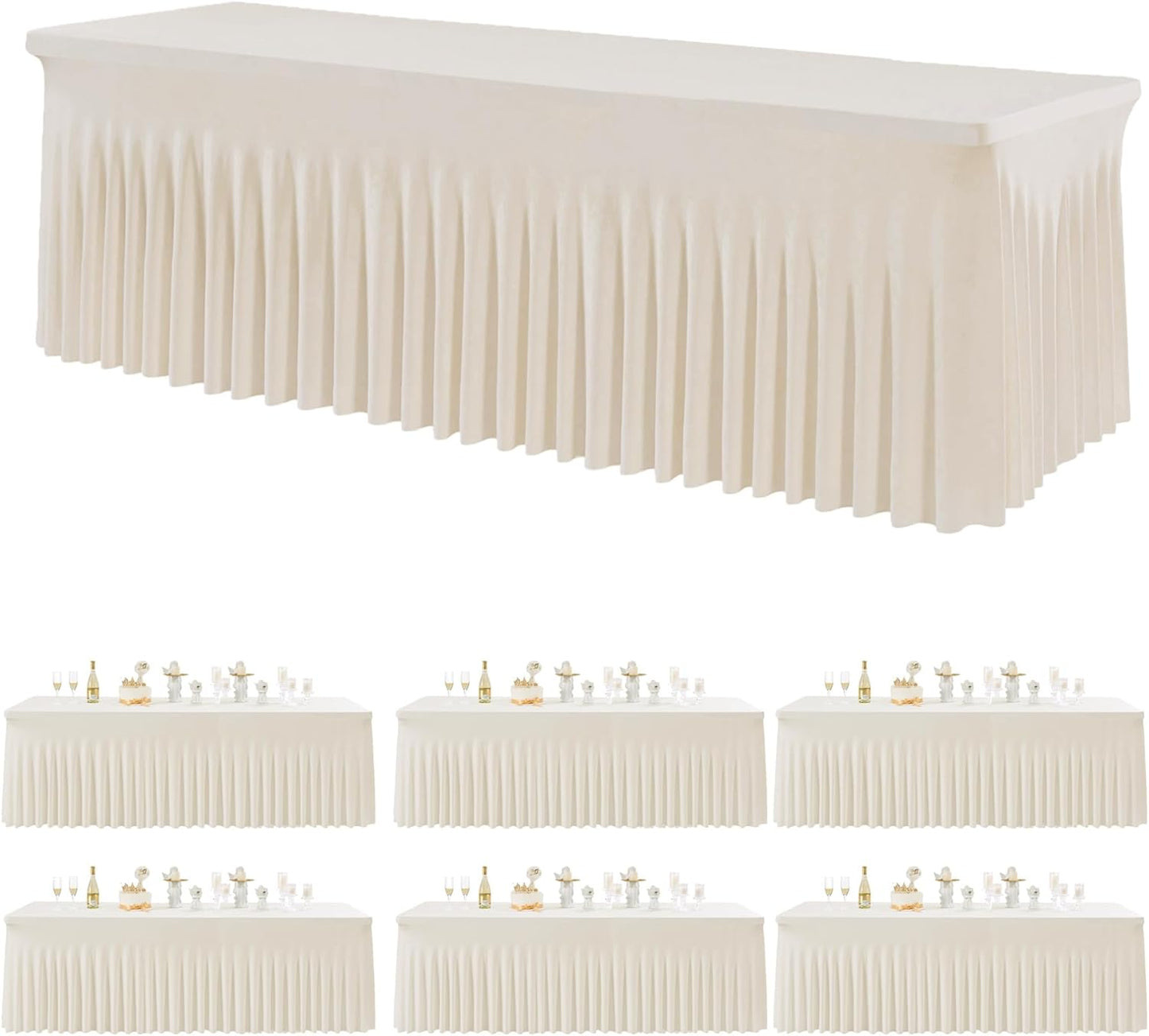 6pk Ivory Spandex Tablecloths for 8 Foot Rectangle Tables