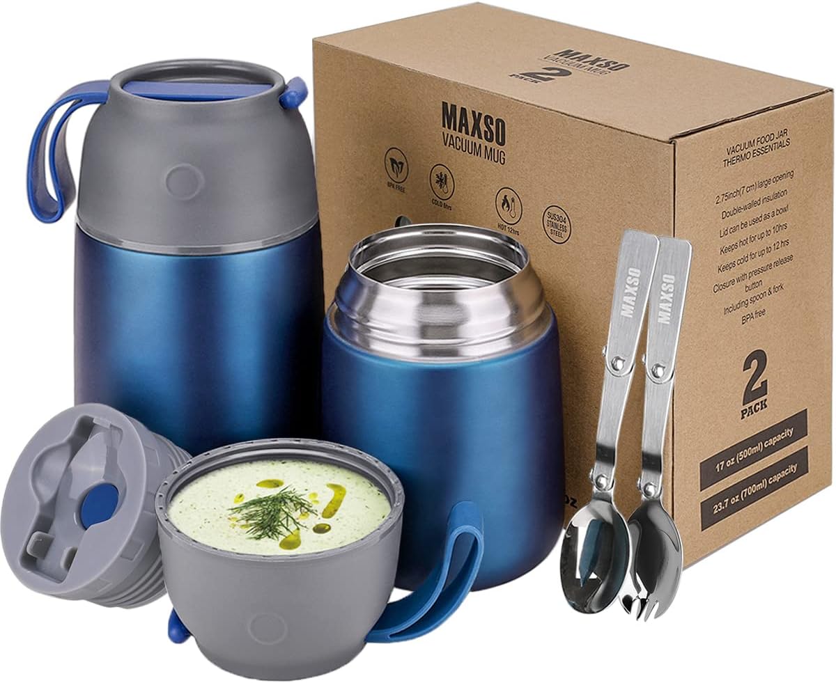 MAXSO 2 Pack Soup Thermo Food Jars for Hot & Cold Meals