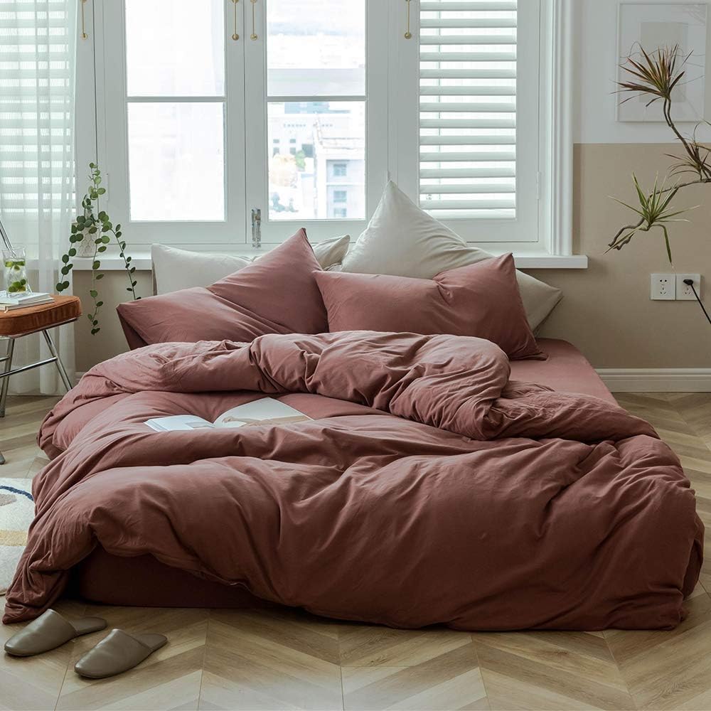 Brick Red Duvet Cover King Set - Soft Jersey Knit Bedding