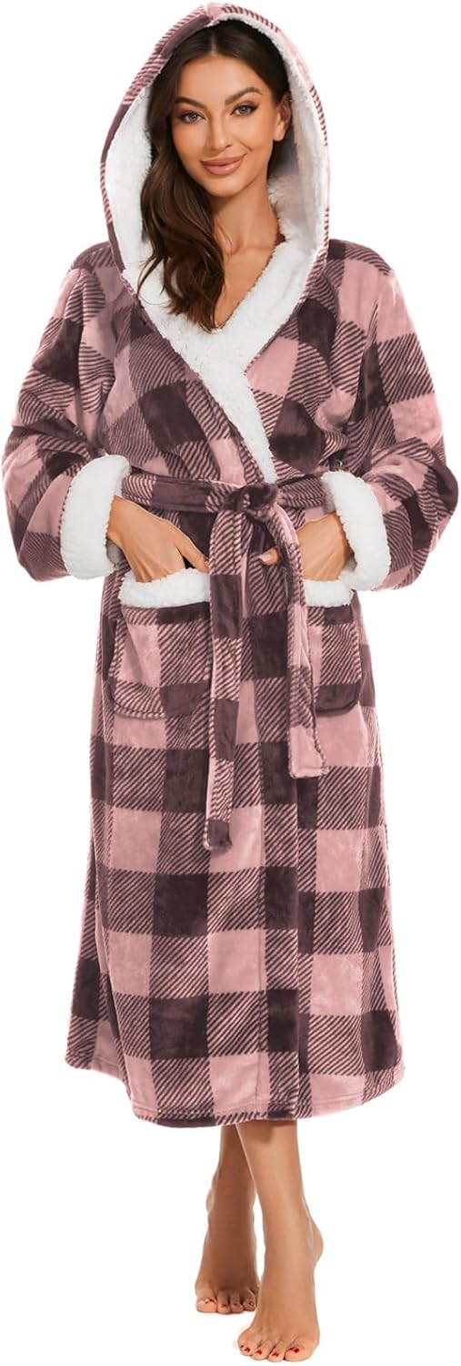Iniber Plush Robes for Women - Cozy Fluffy Fleece Bathrobe