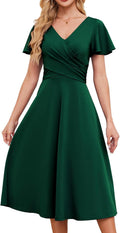 Gardenwed Ruched V-Neck Midi Dress with Belt