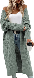 Womens Long Cardigan Cable Knit Open Front Sweater Coat - Cozy Length