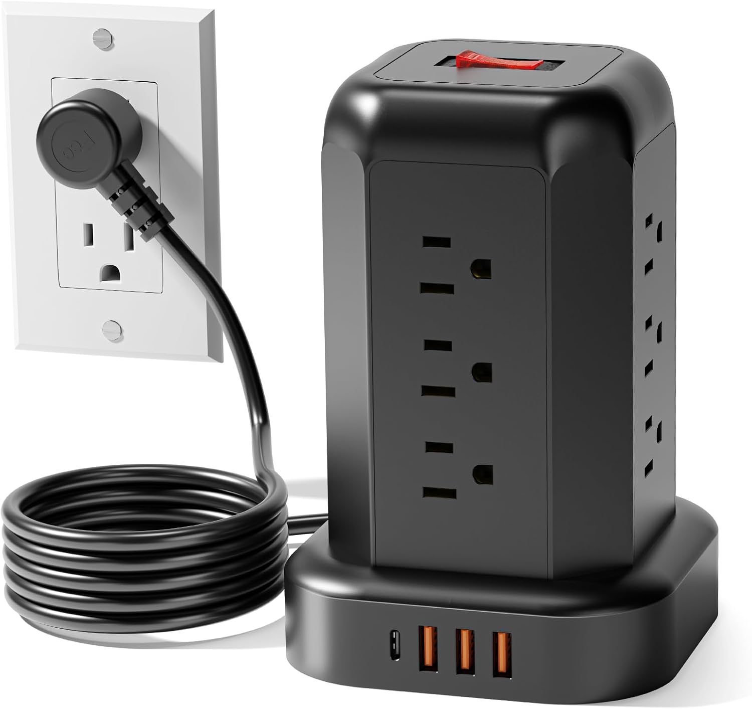 VISKAW Tower Power Strip w/ Surge Protection & 12 Outlets/4 USB - Ultimate Power Solution!