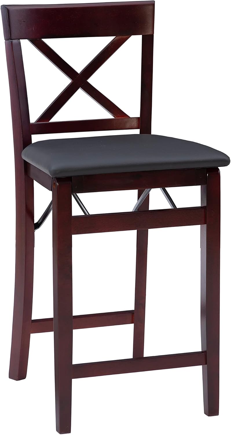 Foldable Linon X-Back Stool in Brown - Space-Saving & Stylish!