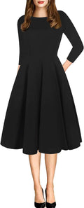 Women's Vintage Patchwork Puffy Swing Dress - Classic Pockets